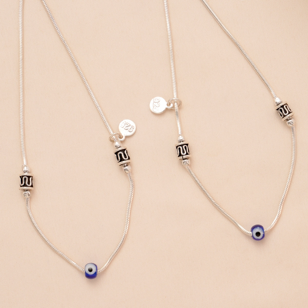Stylish Blue Evil Eye Silver Anklet