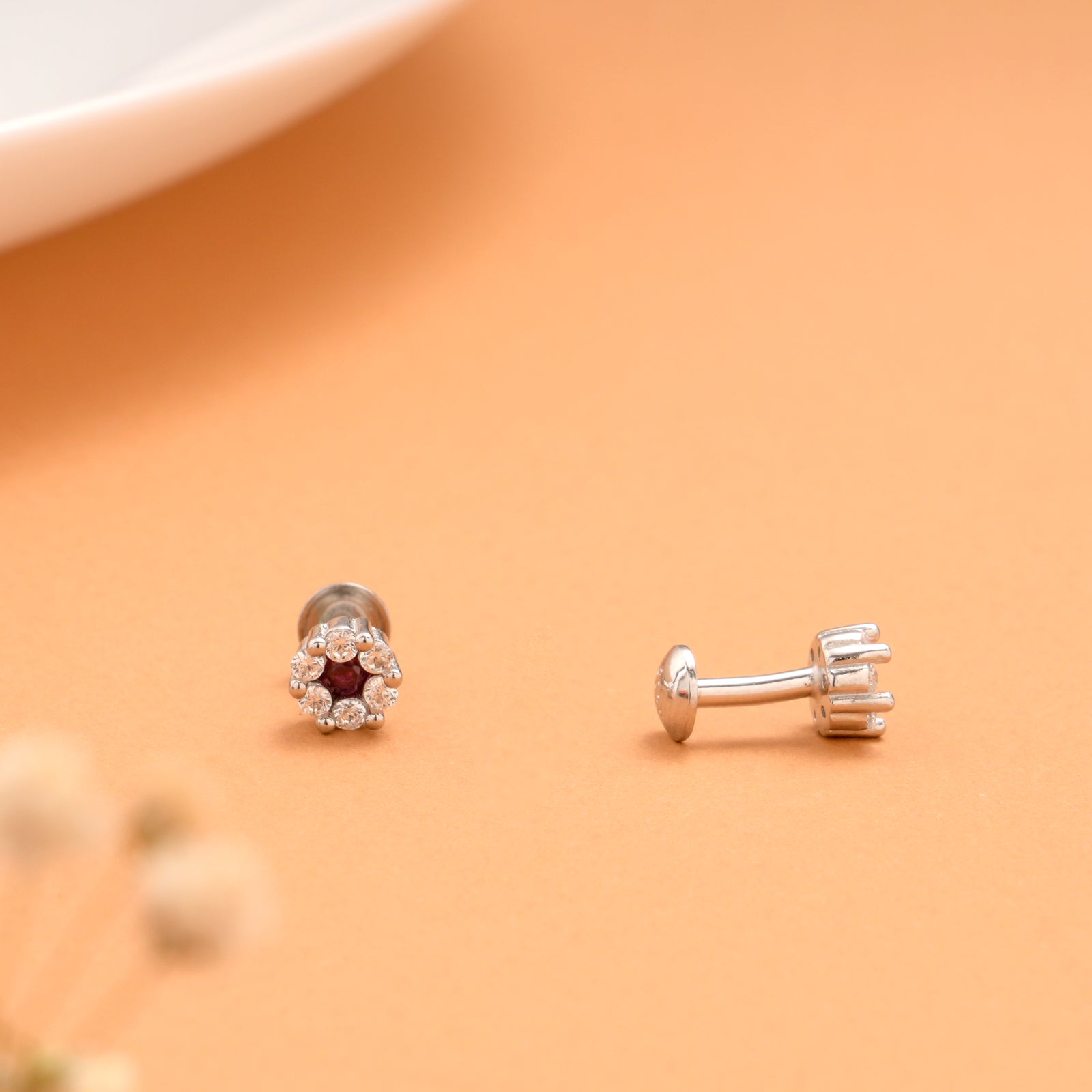 White with Pink Colour Stone Silver Stud