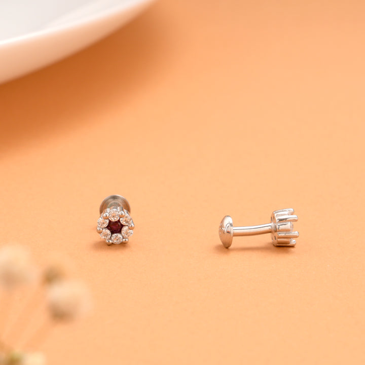 White with Pink Colour Stone Silver Stud
