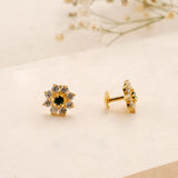 Elegant Emerald Floral Kundan Golden Stud