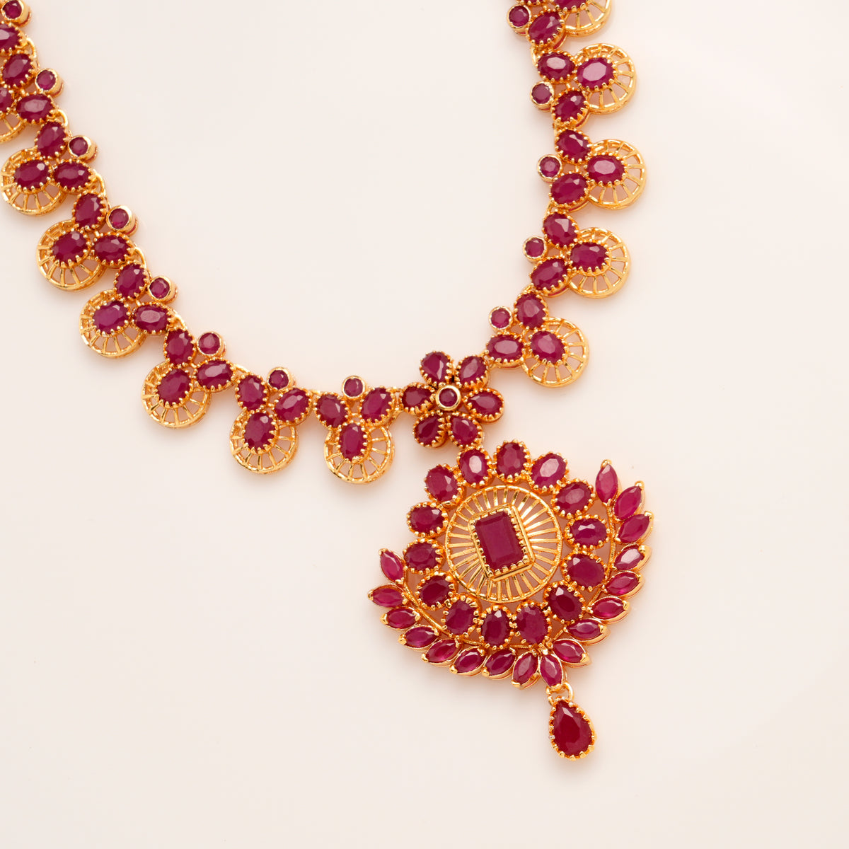 Ruby Chand Floral Pendant Necklace Set