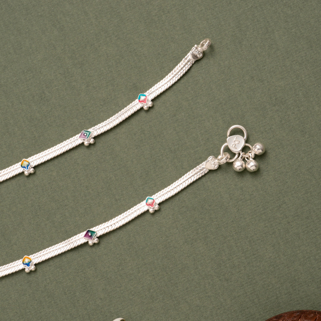 Geometric Enamel Silver Anklet
