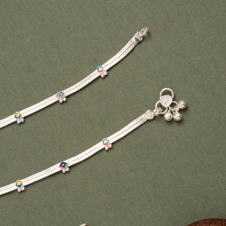 Geometric Enamel Silver Anklet