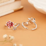 Stylish Red Rose Enamel Silver Toe Ring