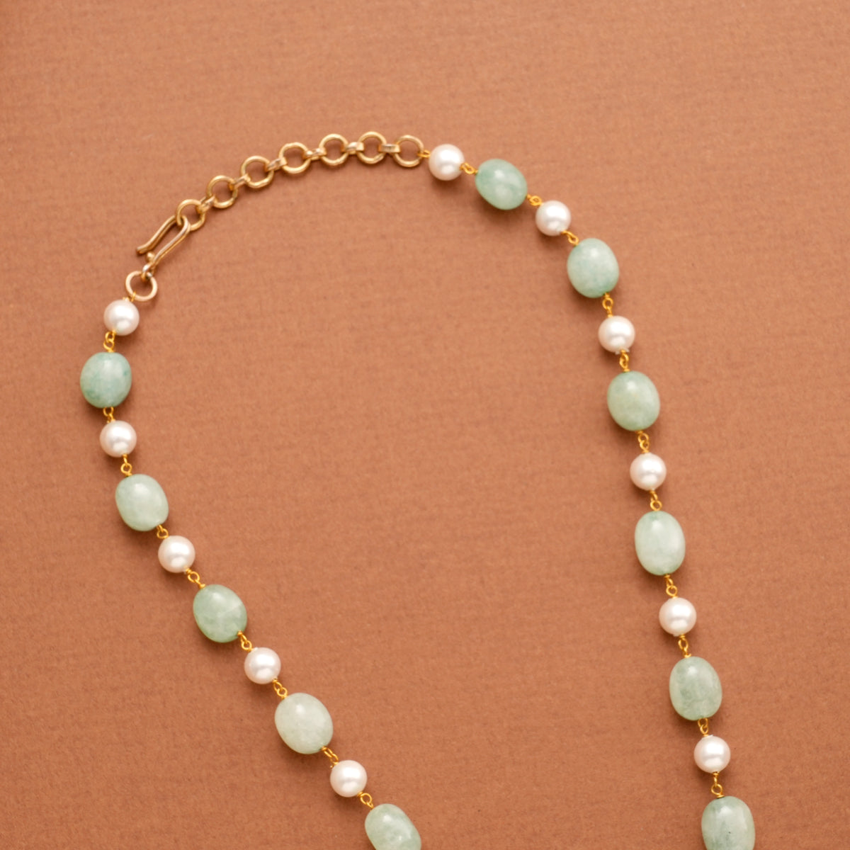 Elegant Turkish Pearl and Green Stone Long Necklace