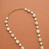 Elegant Turkish Pearl and Green Stone Long Necklace