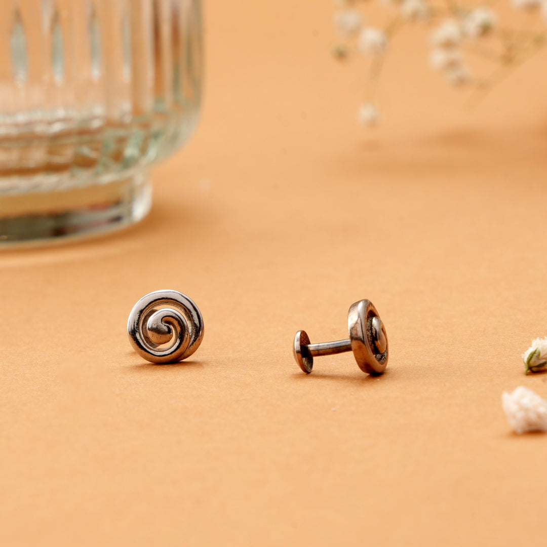 Antique Silver Swirl Shape Stud