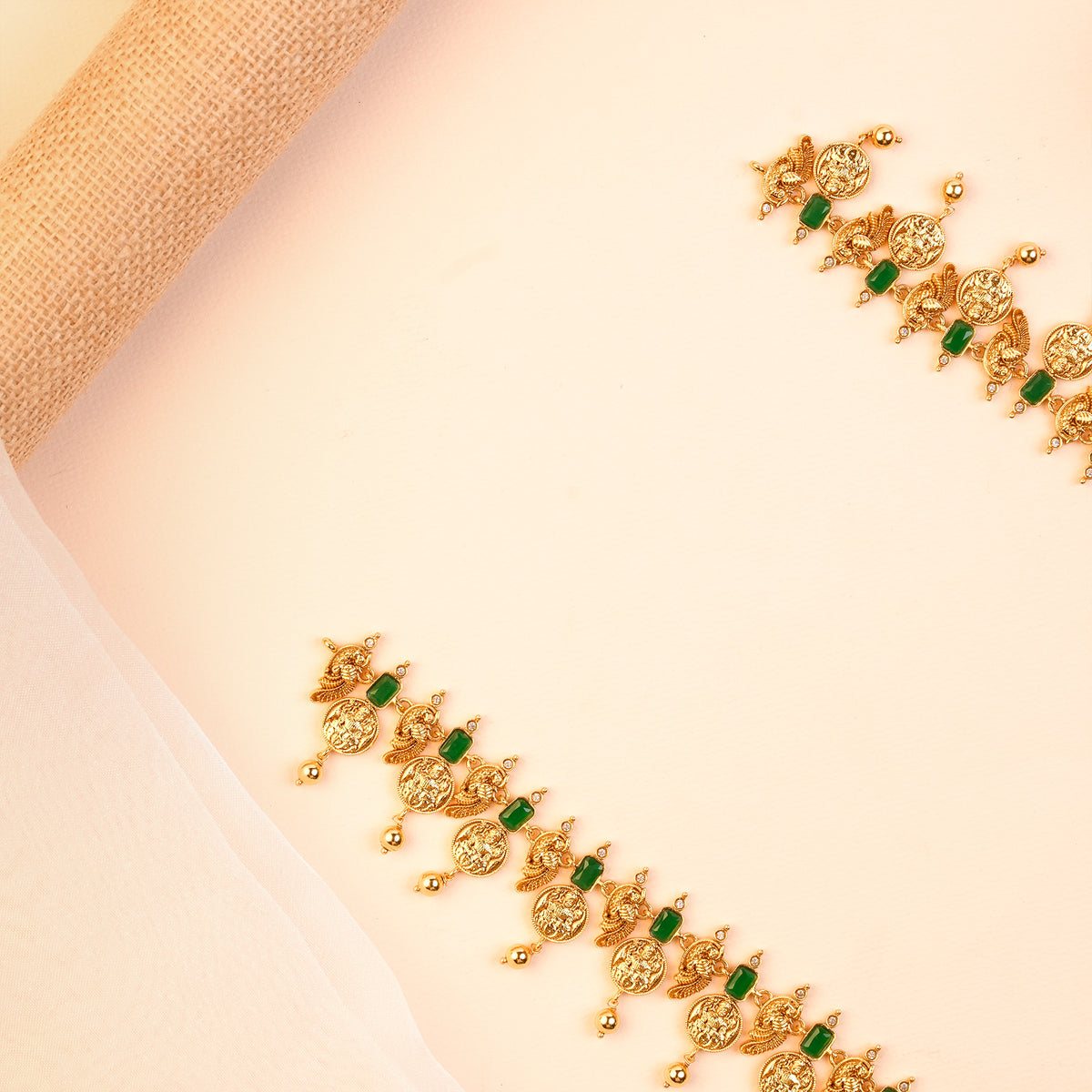 Traditional Peacock and Lakshmi Coin Haram Necklace