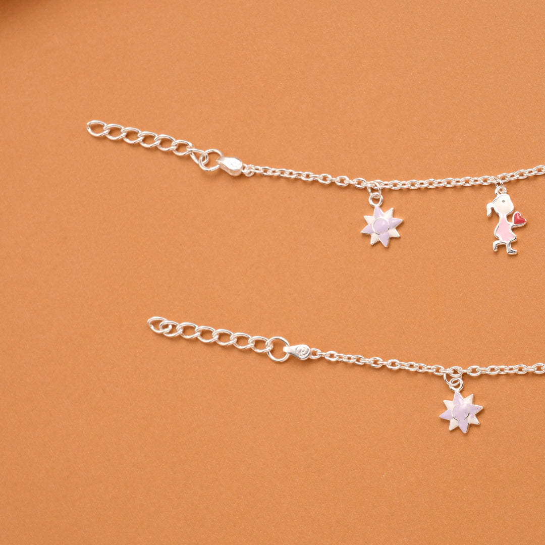 Silver Star Purple Enamel Baby Anklets