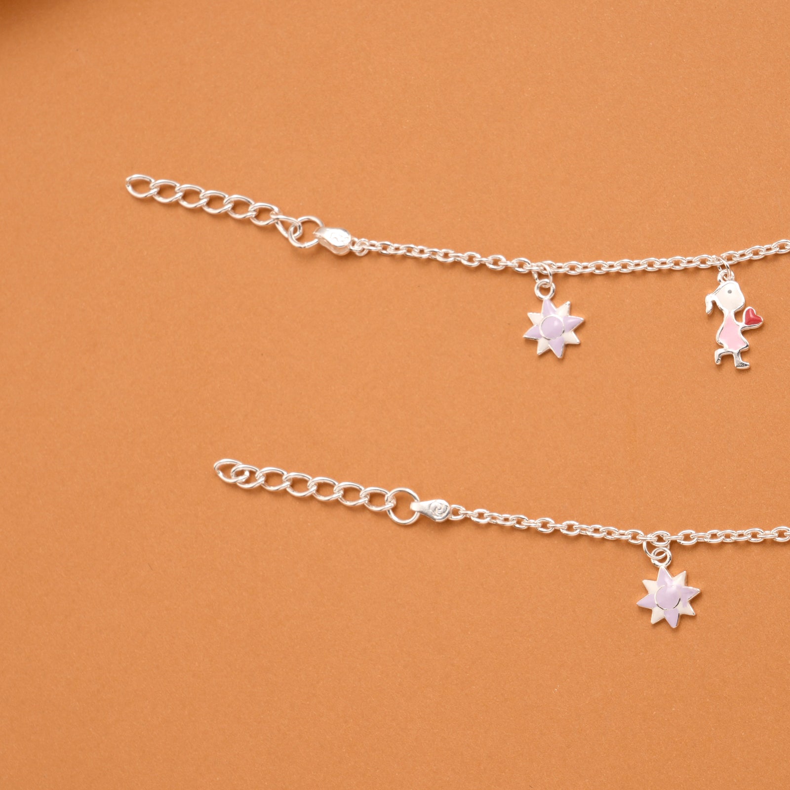 Silver Star Purple Enamel Baby Anklets