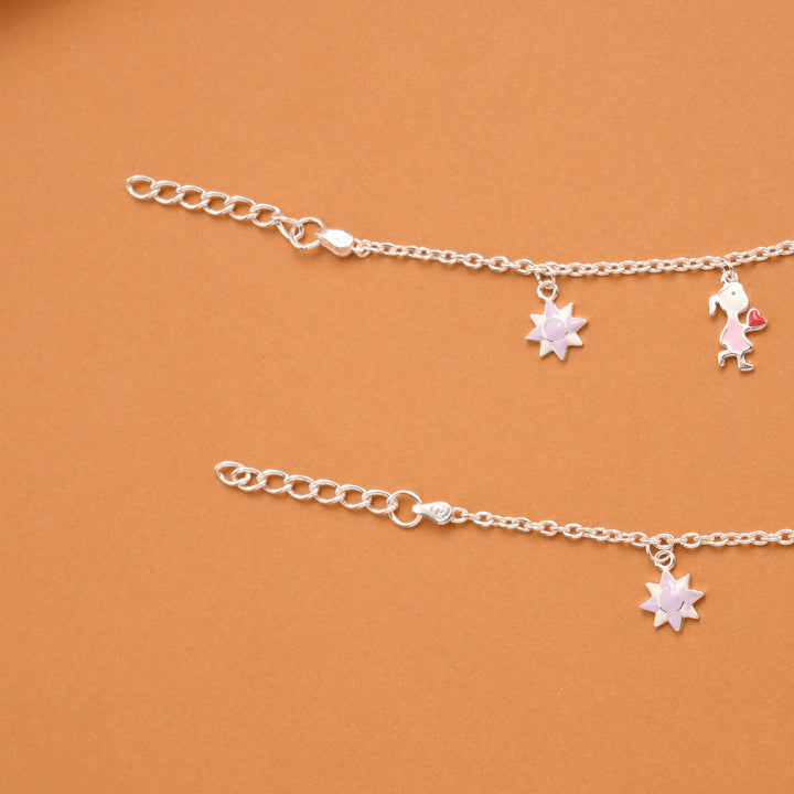 Silver Star Purple Enamel Baby Anklets