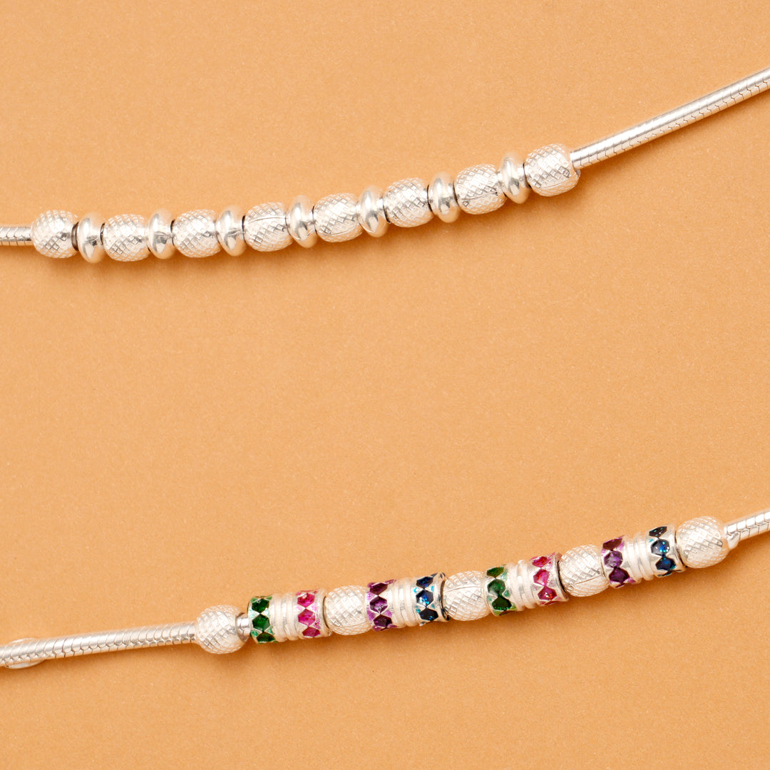 Multi Color Enamel Bead Silver Anklet