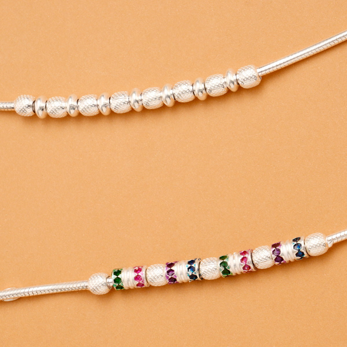 Multi Color Enamel Bead Silver Anklet