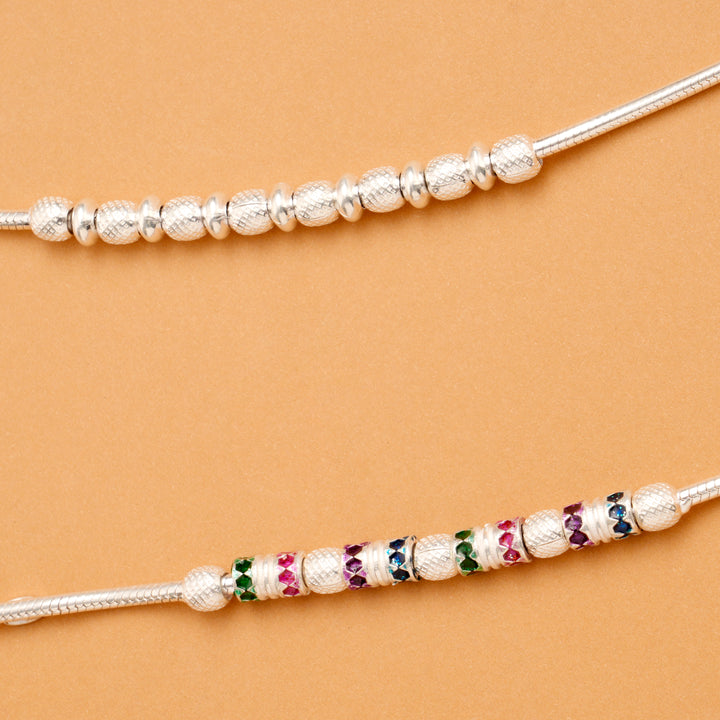 Multi Color Enamel Bead Silver Anklet