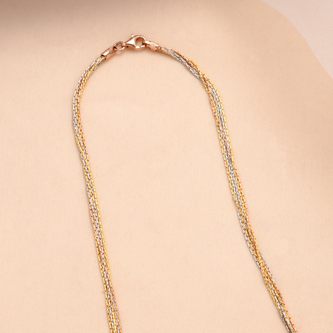 Multi-Color Triple Layer Silver Chain