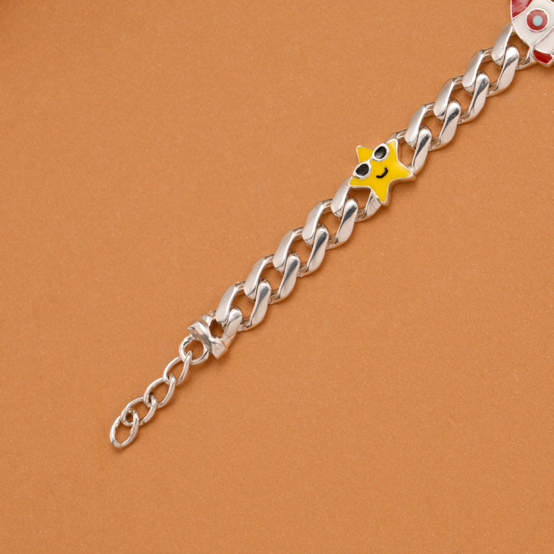 Cute Star Rocket Moon Silver Kids Bracelet