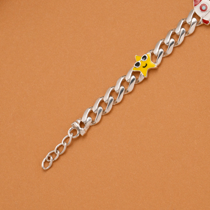 Cute Star Rocket Moon Silver Kids Bracelet