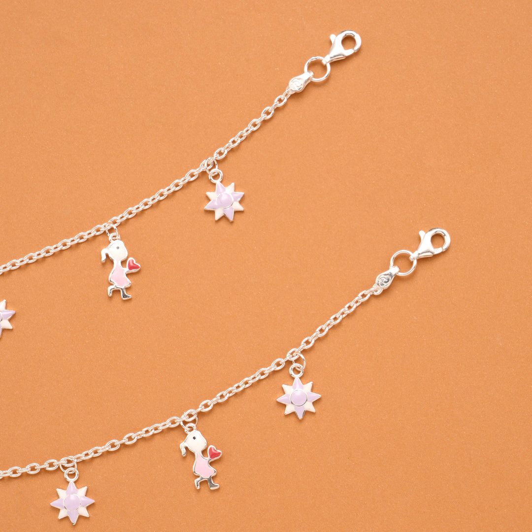 Silver Star Purple Enamel Baby Anklets