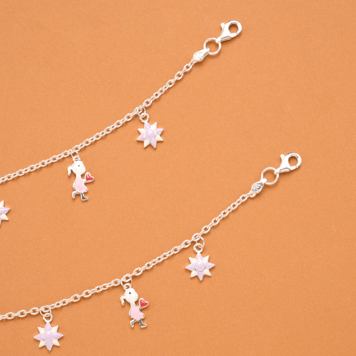 Silver Star Purple Enamel Baby Anklets