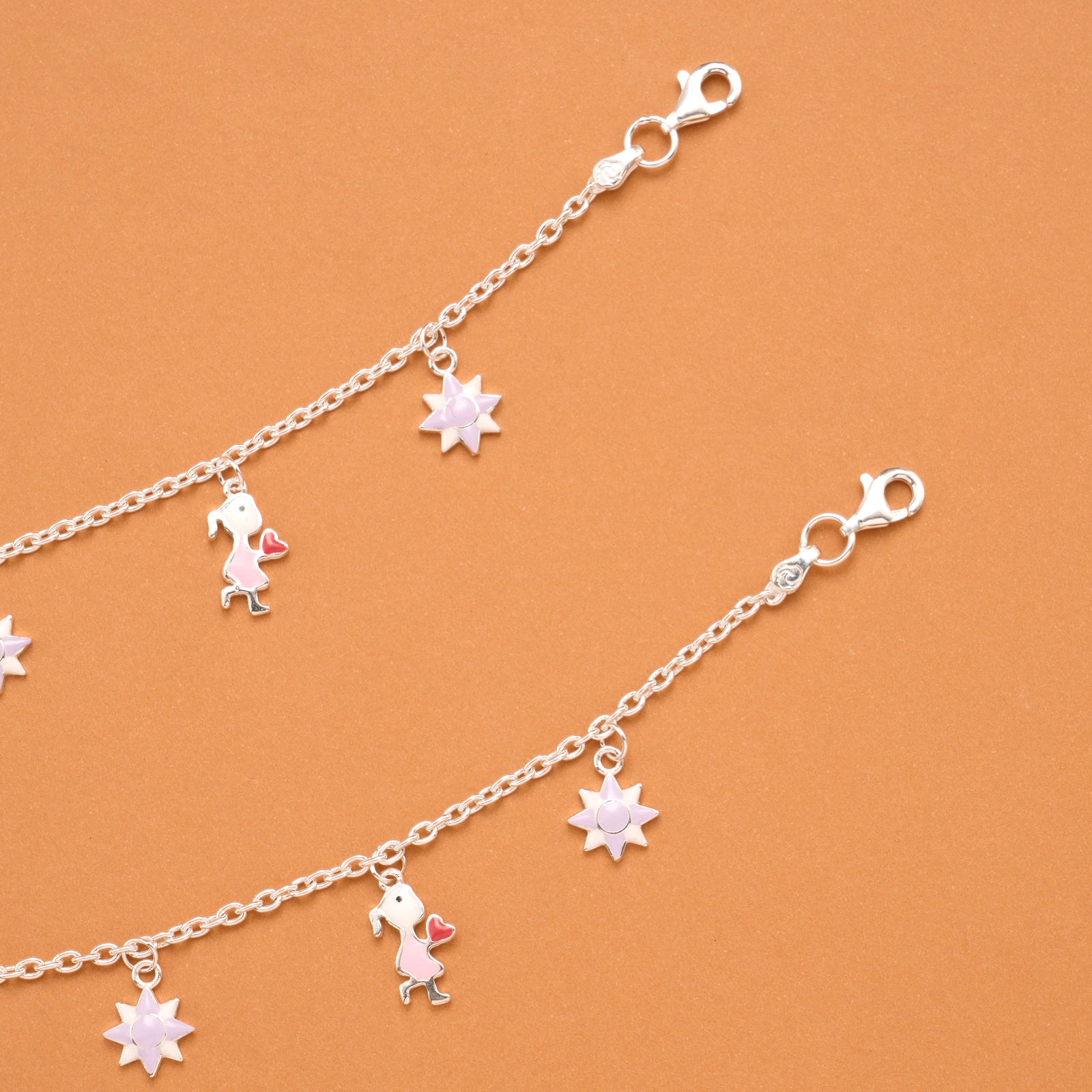 Silver Star Purple Enamel Baby Anklets