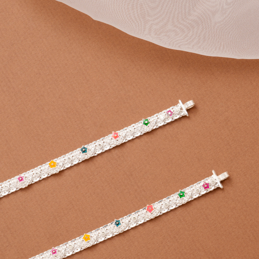 Fancy Star Pattern Silver Anklet