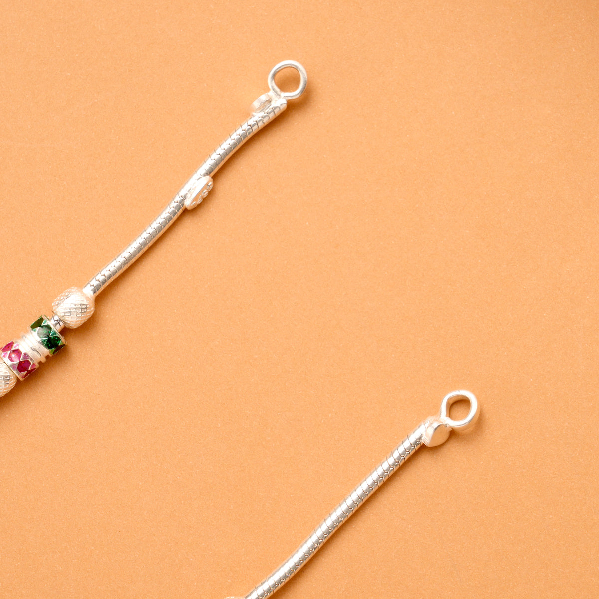 Multi Color Enamel Bead Silver Anklet