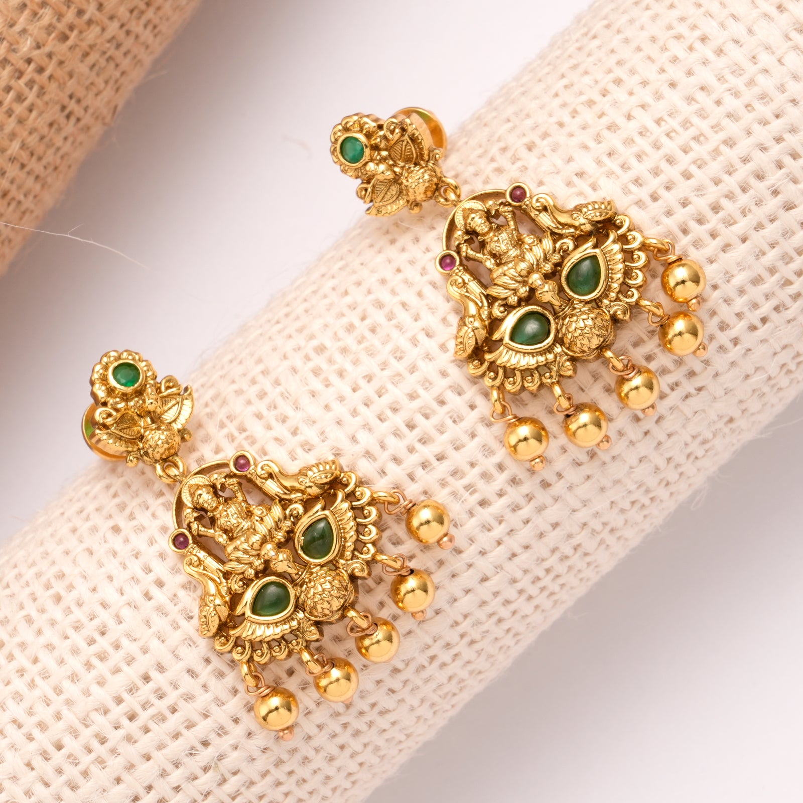 Heritage Temple Lakshmi Golden Drop Earrings