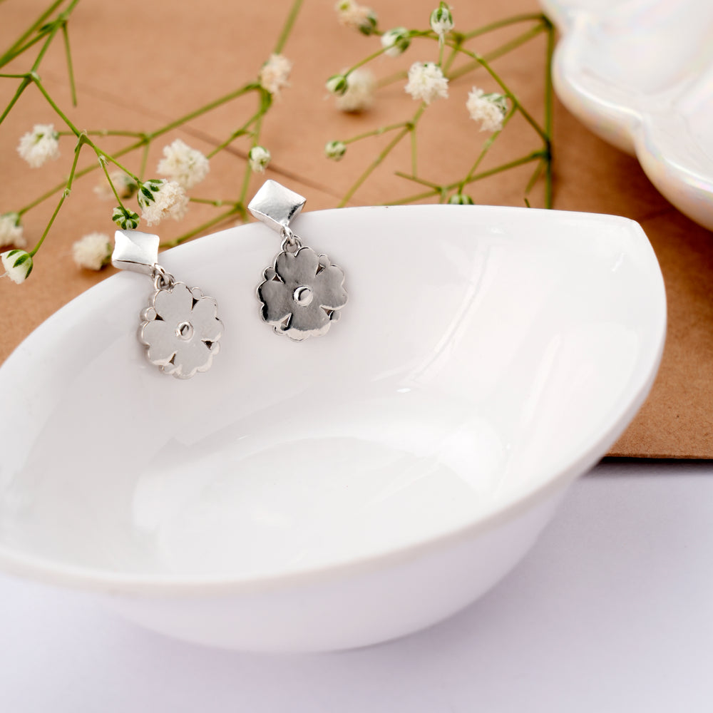 Elegant Blossom Design Silver Stud