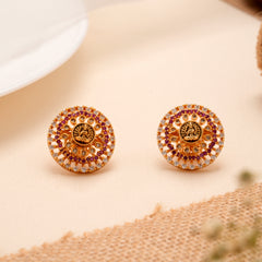 Lakshmi Devi Golden Studs with Ruby Stones