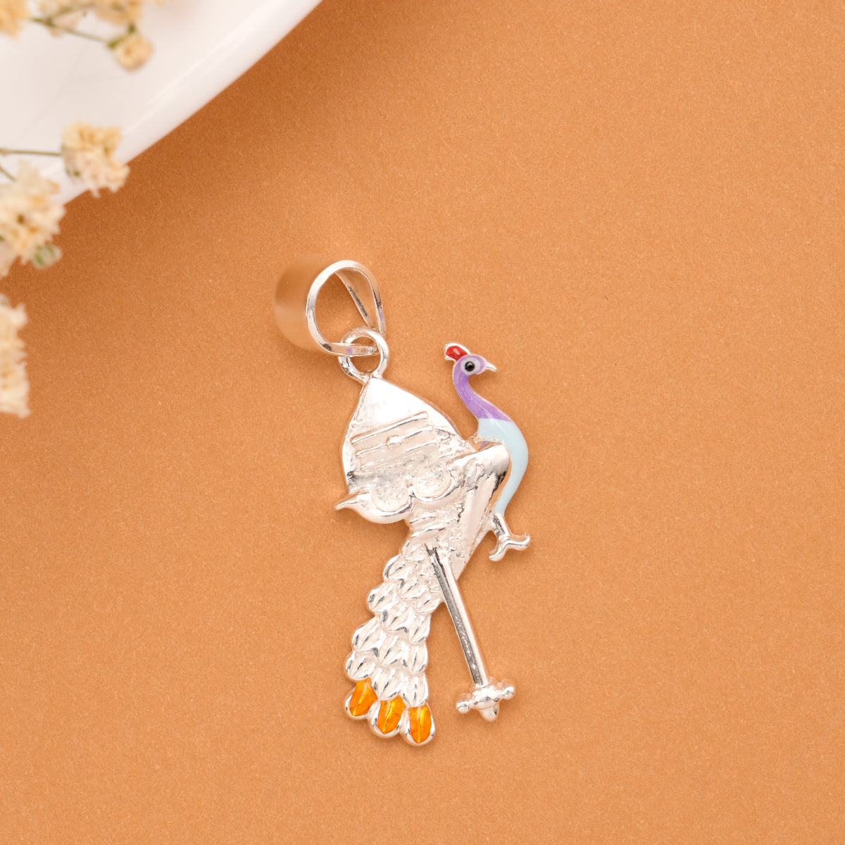 Yellow Feather Murugan Vel Silver Pendant