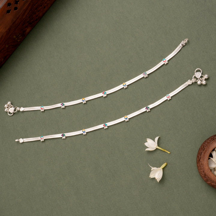 Geometric Enamel Silver Anklet
