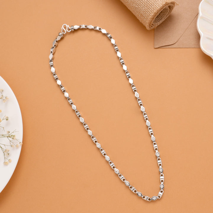 Bold Rectangular Lock Silver Men’s Chain