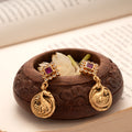 Square Ruby Peacock Drops Golden Earrings