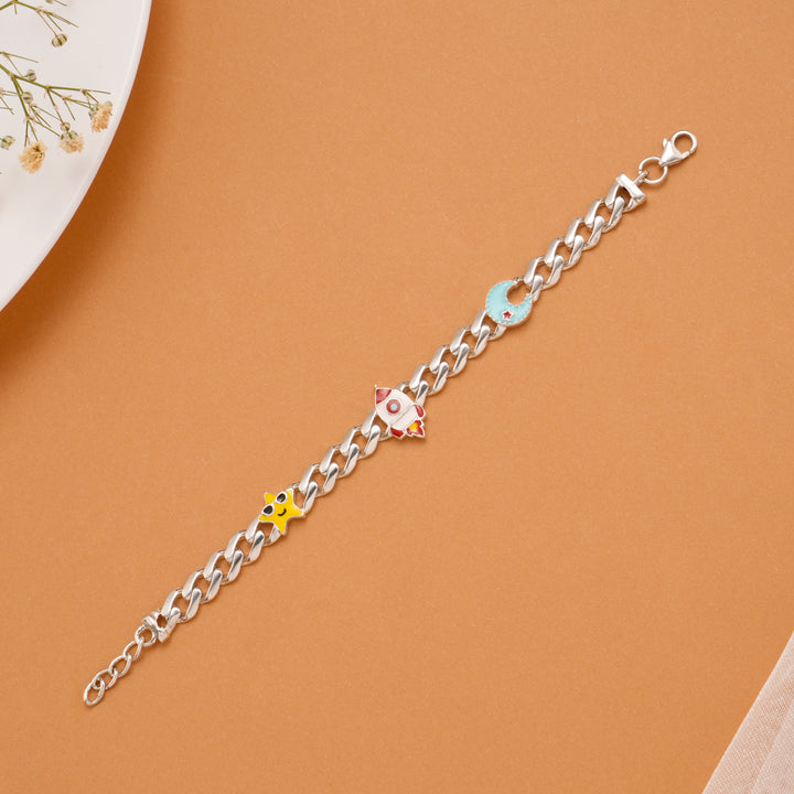 Cute Star Rocket Moon Silver Kids Bracelet