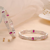 Graceful Pink Stone Silver Bangle