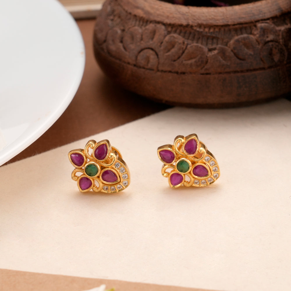 Blossom Ruby Leaf Kundan Stud