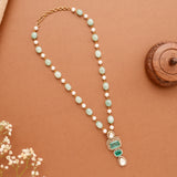 Elegant Turkish Pearl and Green Stone Long Necklace
