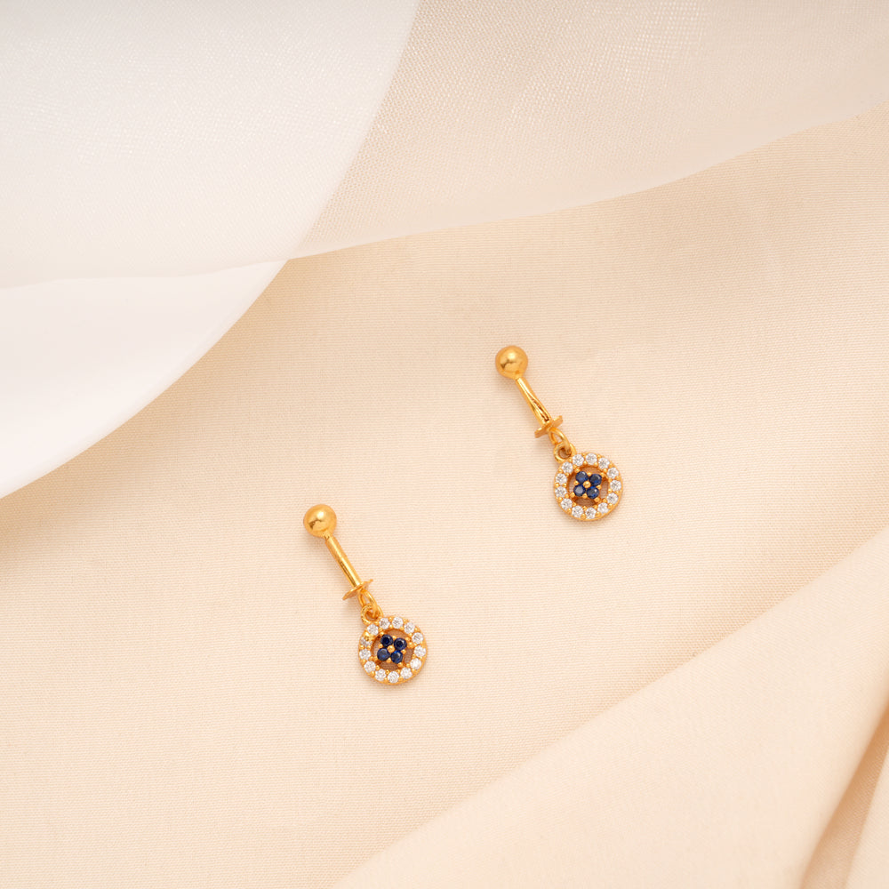 Beautiful Round Flower with Blue Stone Golden Koppu