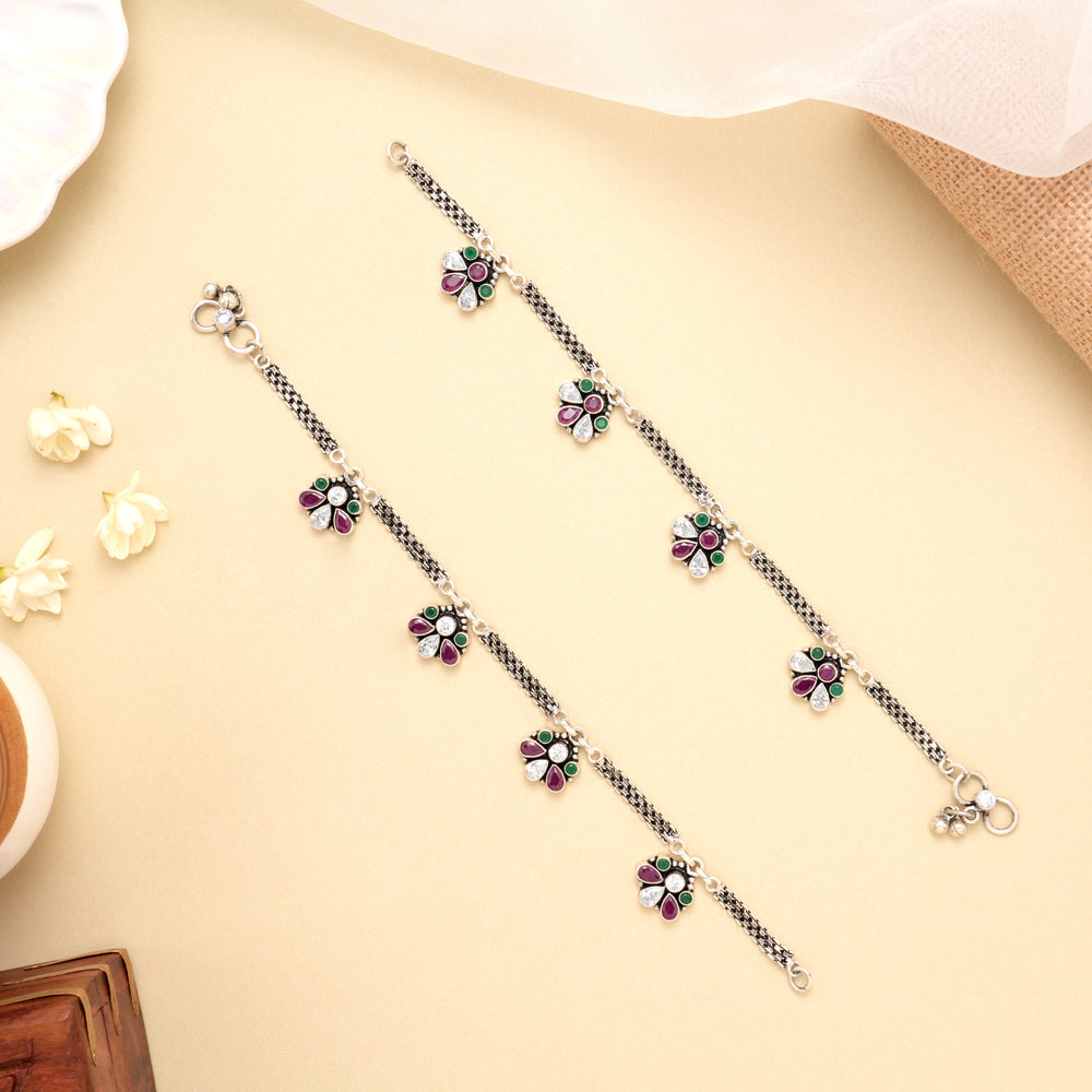 Elegant Vintage Glow Antique Silver Anklet