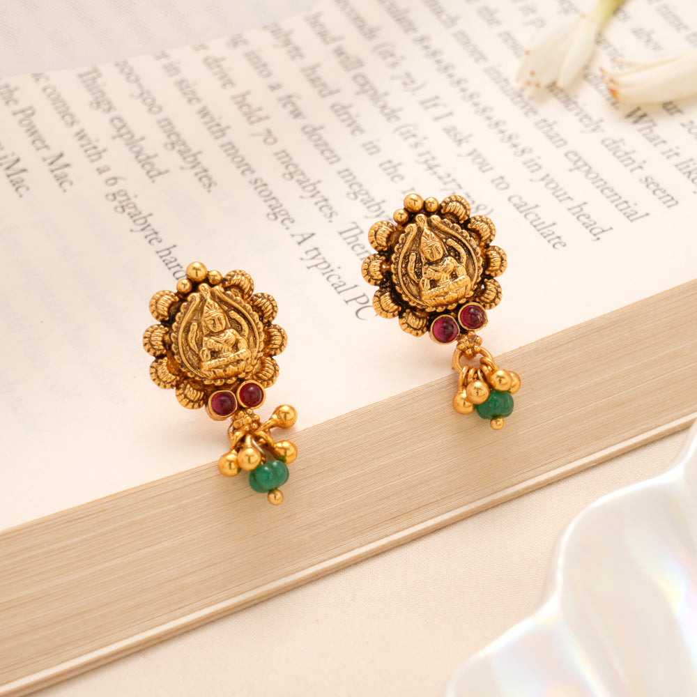 Temple Lakshmi Twin Ruby Drop Silver Golden Stud