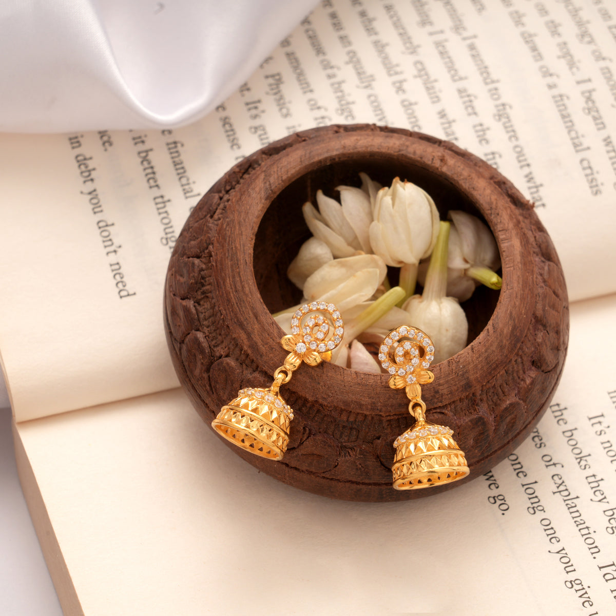 Spiral Geometric Stone Golden Jhumkas