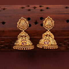 Antique Peacock Design Bell Shape Gold Jhumkas