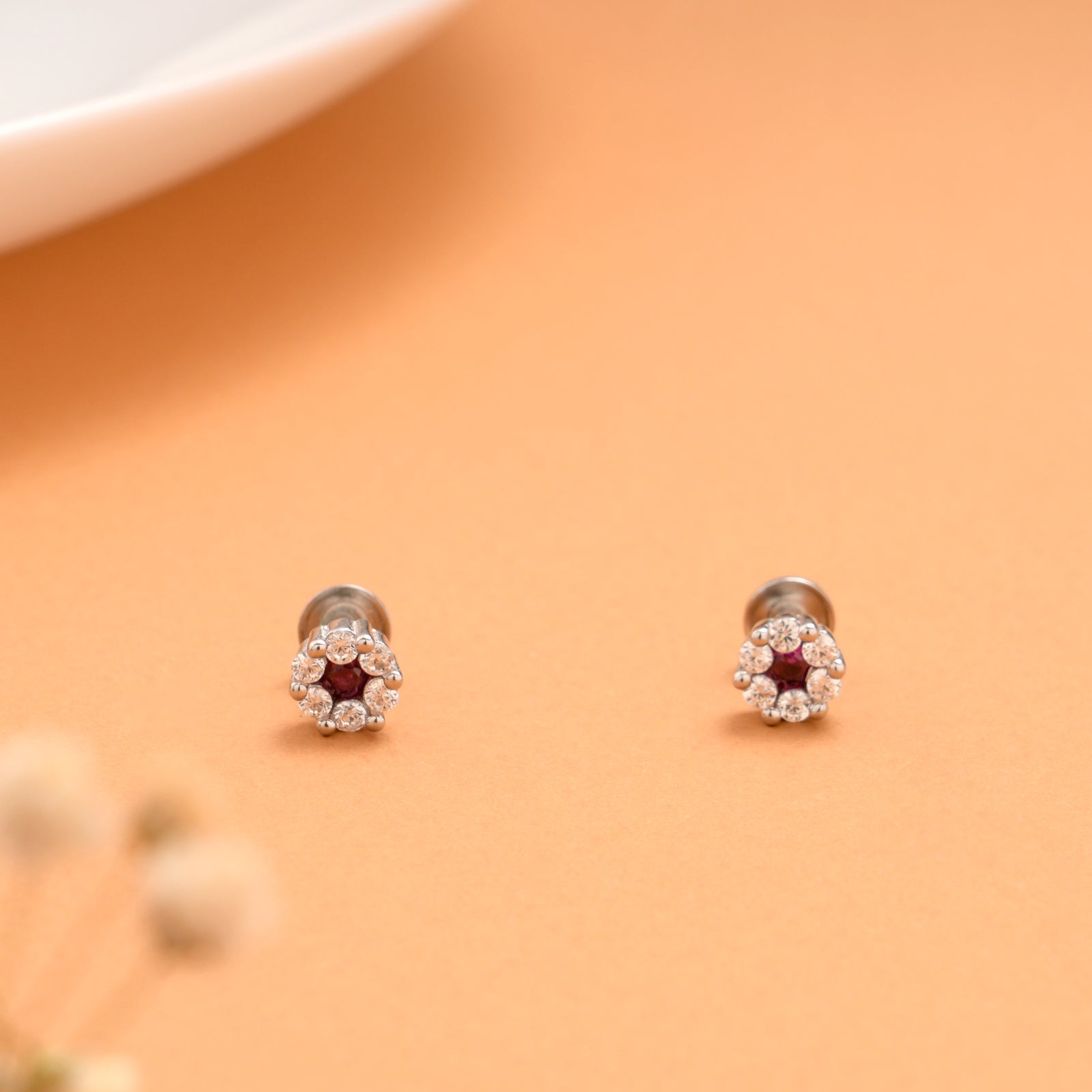 White with Pink Colour Stone Silver Stud