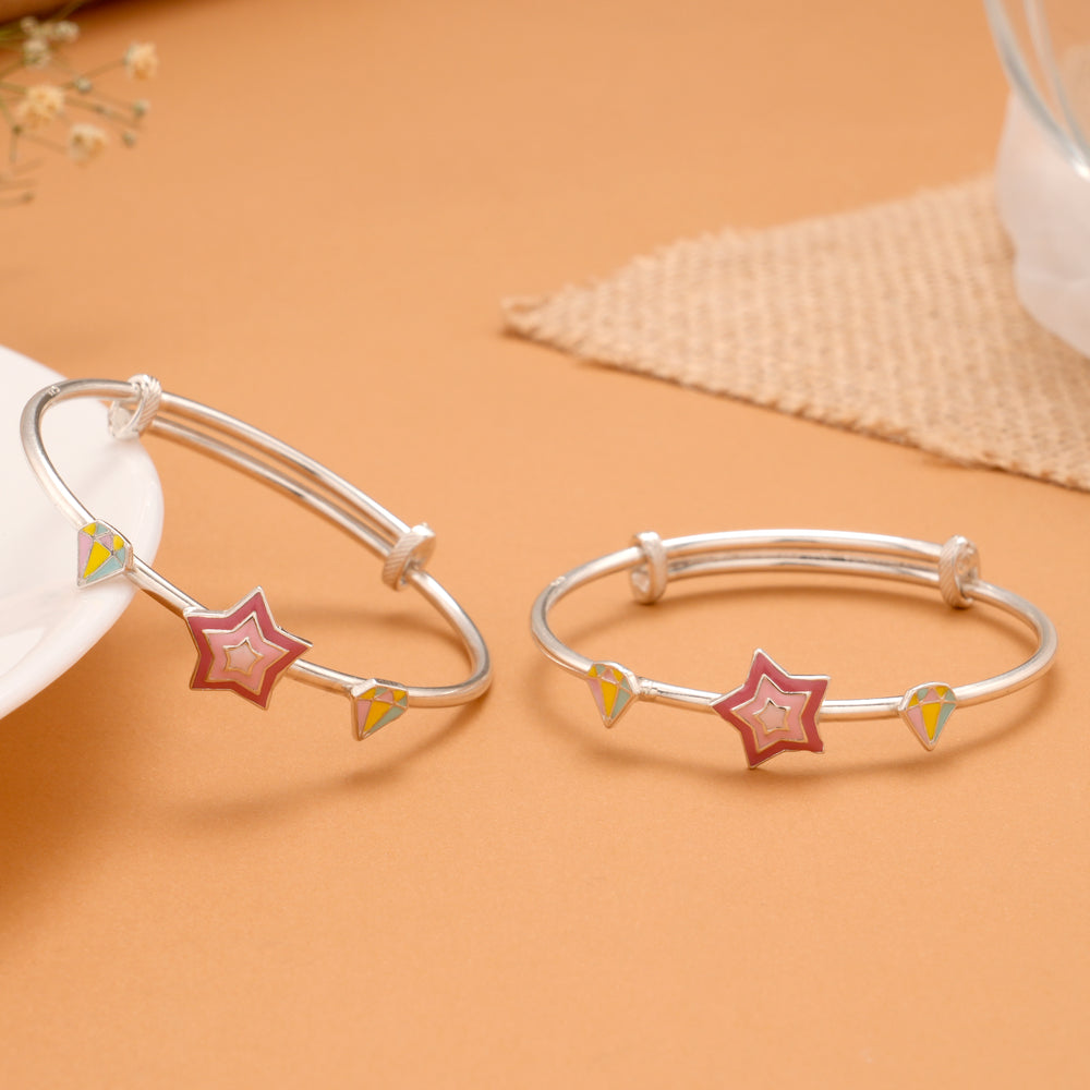 Star Enamel Charm Silver Baby Bangle