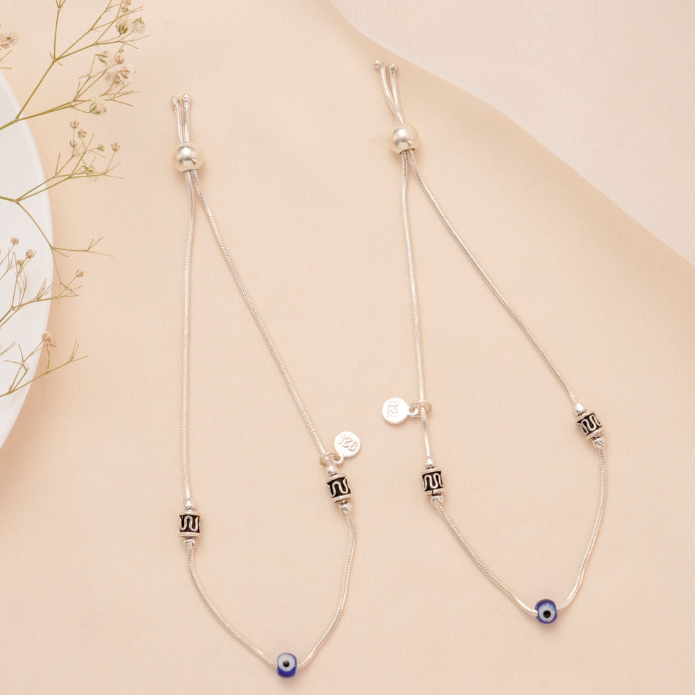 Stylish Blue Evil Eye Silver Anklet