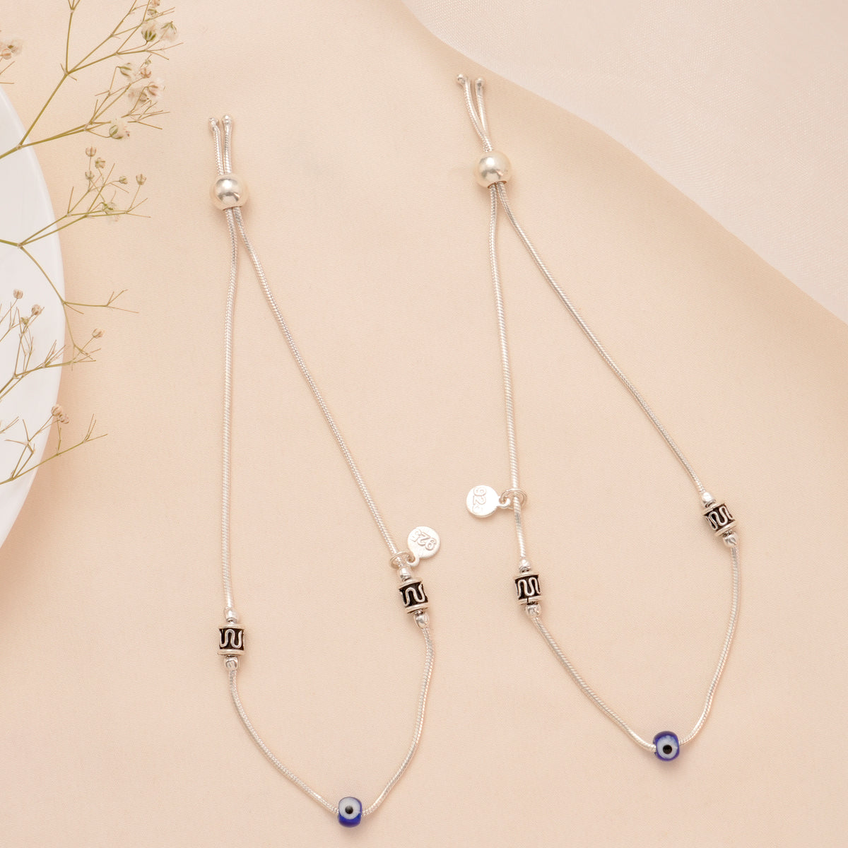 Stylish Blue Evil Eye Silver Anklet