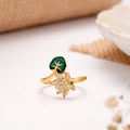 Floral Green Leaf Enamel Golden Ring