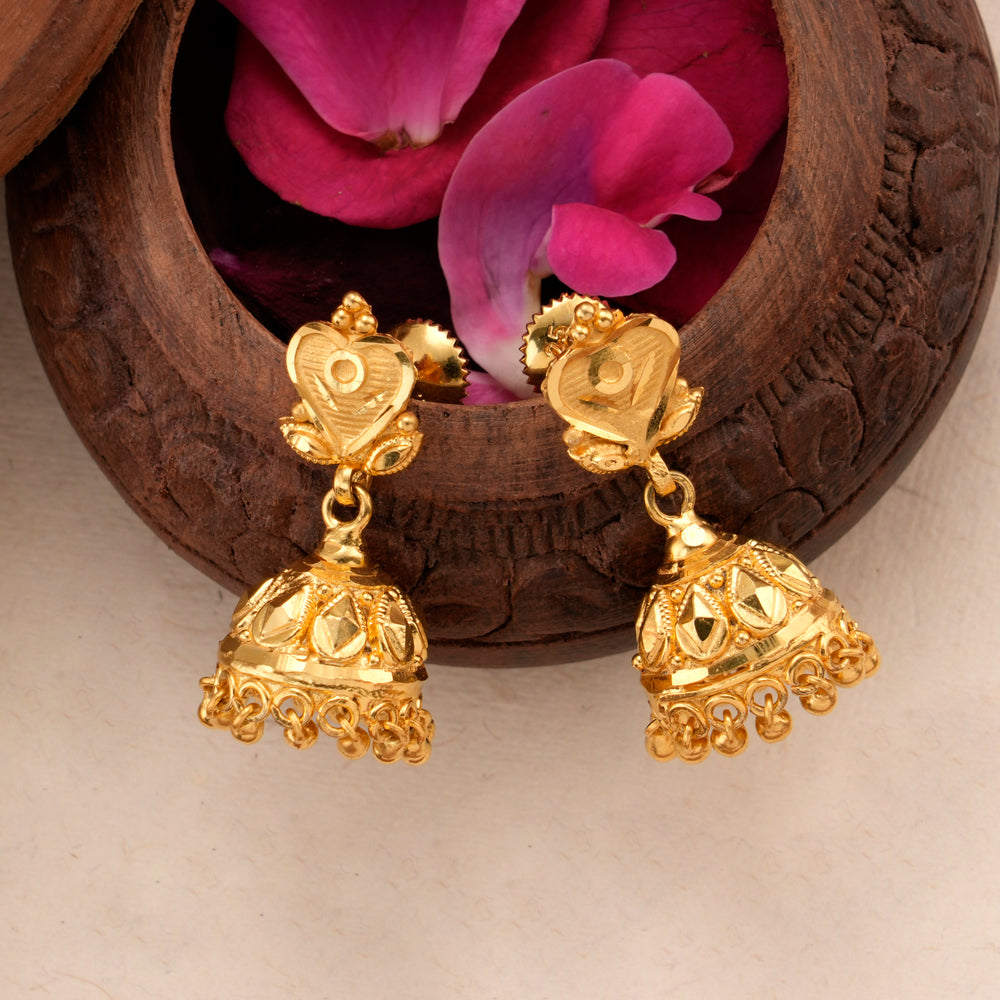 Shimmering Golden Heart Design Jhumkas