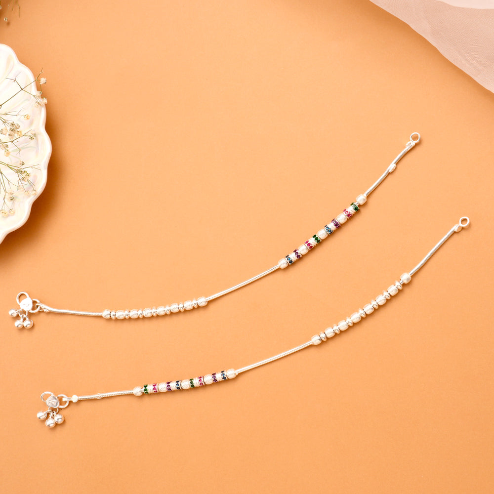 Multi Color Enamel Bead Silver Anklet