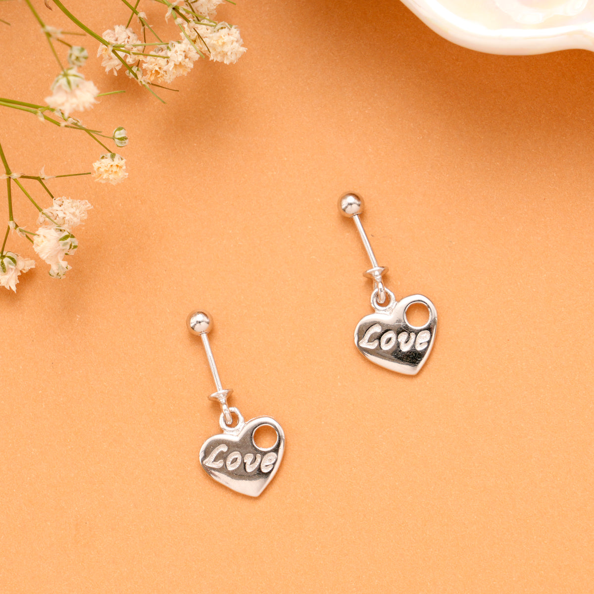 Love Tag Charm Silver Koppu Earrings